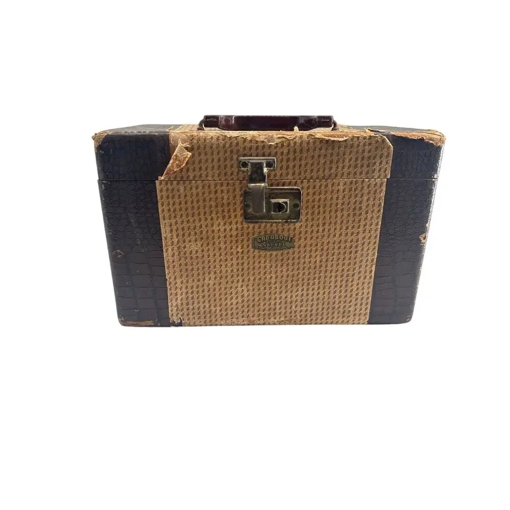 Vintage Gadabout Neevel Train Case Makeup Case Faux Alligator 1940s Brown USA